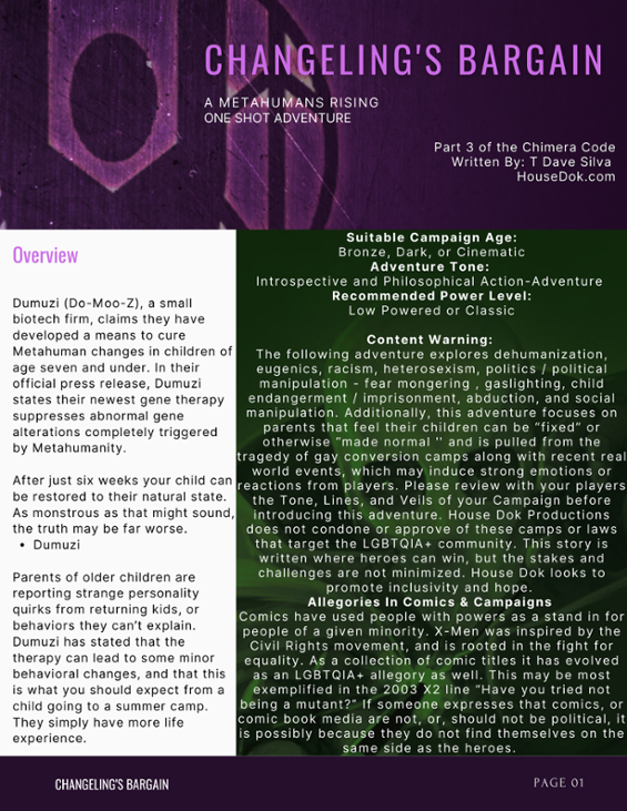 Games like Changeling's Bargain - A Metahumans Rising Adventure