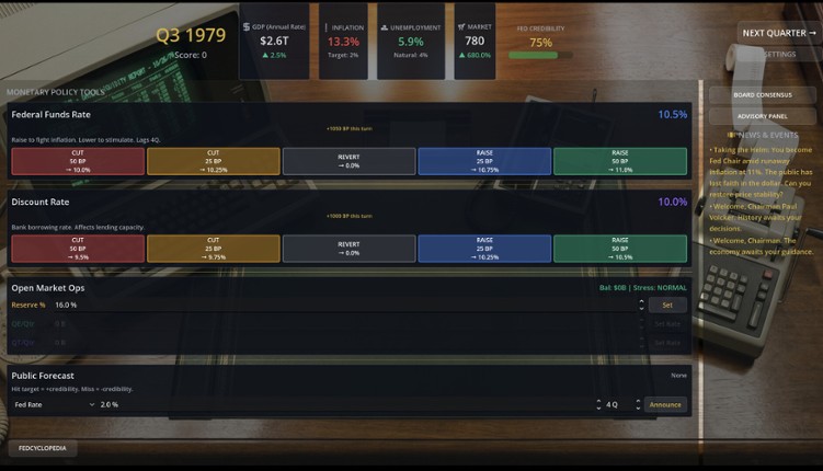 Federal Reserve Simulator screenshot