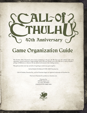 Call of Cthulhu 40th Anniversary Game Organization Guide screenshot