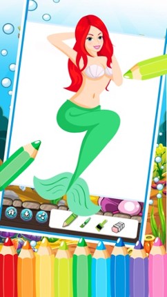 Mermaid Princess Coloring Book - Printable Coloring Pages with Finger Painting Image
