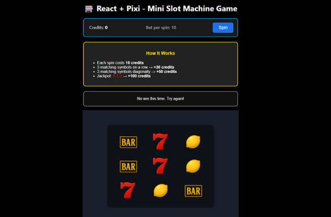 mini slot game with react.js and pixi.js Image