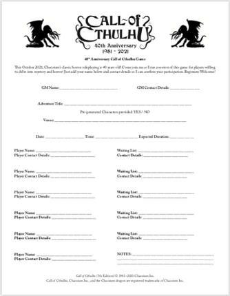 Call of Cthulhu 40th Anniversary Game Organization Guide screenshot