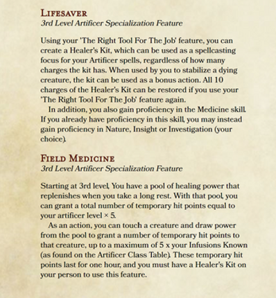 Artificer Subclass - The Medic (D&D 5e) screenshot