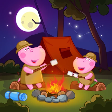 Hippo Family: Mountain Camping Image
