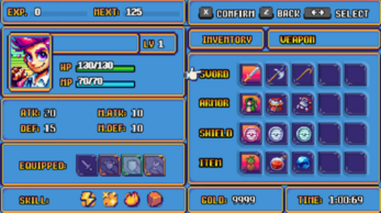 Action RPG MENU System for GDevelop (DEMO) Image