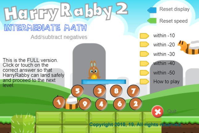 HarryRabby 2 Negative Numbers Addition & Subtraction FREE Game Cover