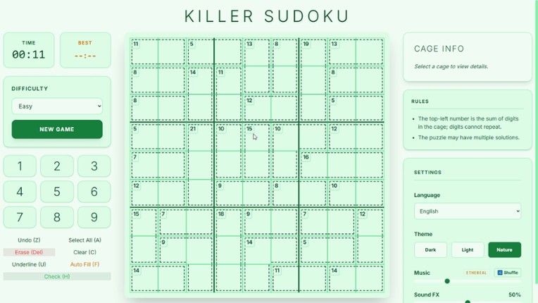 Endless Killer Sudoku screenshot