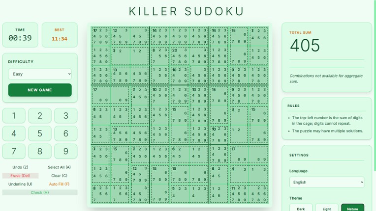 Endless Killer Sudoku screenshot