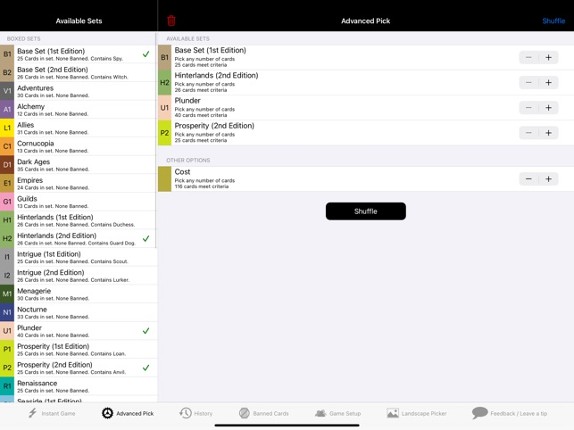 Dominion Card Randomiser screenshot