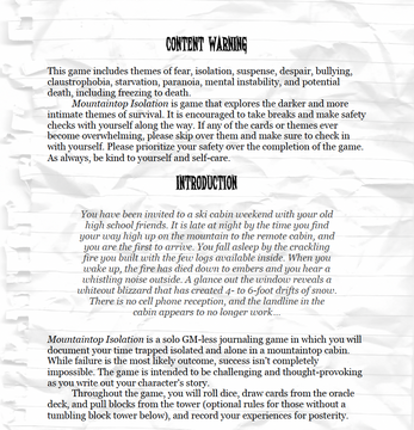 Mountaintop Isolation: A Wretched & Alone Solo Game Image