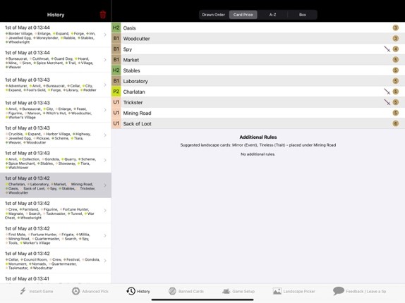 Dominion Card Randomiser screenshot