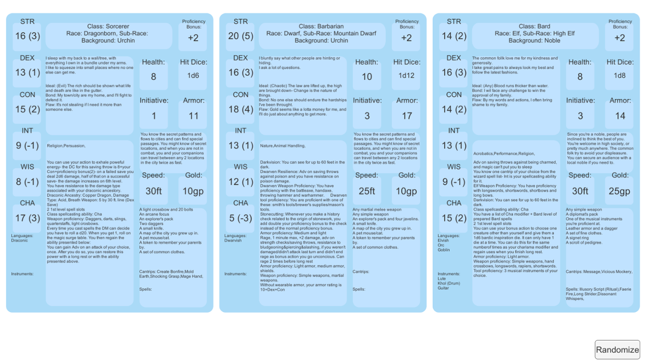 Games like David's DnD Random Character Generator