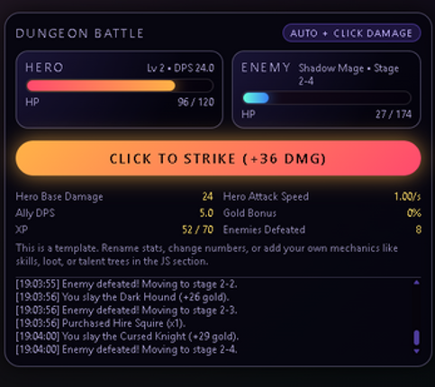Idle Dungeon Fighter – HTML5 Idle Dungeon Template (Rebrand & Resell) Image
