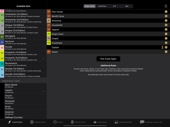 Dominion Card Randomiser screenshot