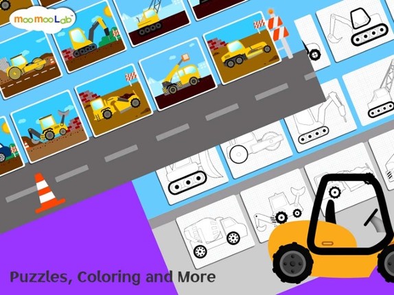 Construction Vehicles - Digger, Loader Puzzles, Games and Coloring Activities for Toddlers and Preschool Kids Image