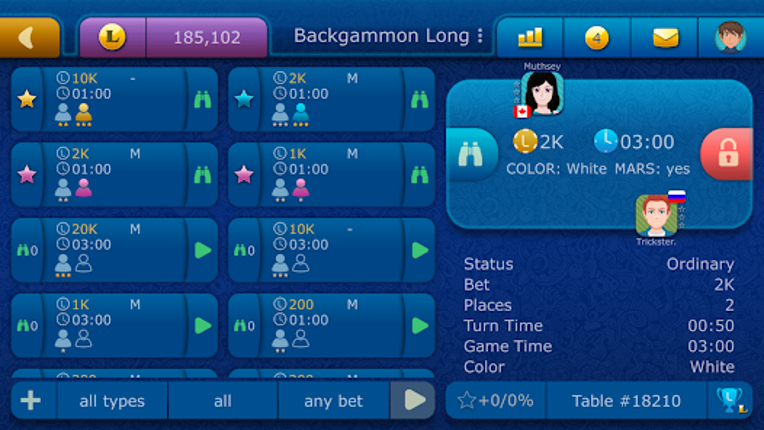 Backgammon LiveGames online screenshot