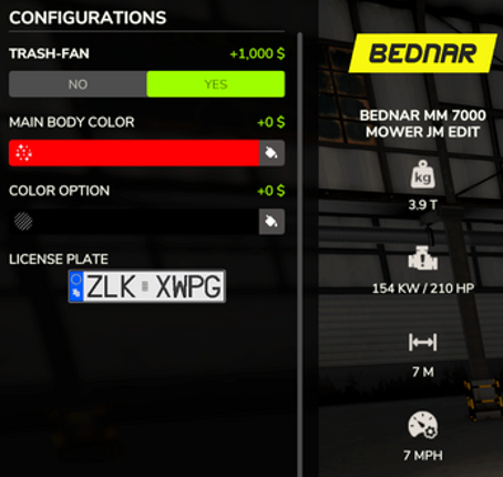 Bednar MM7000 Mower Edit screenshot