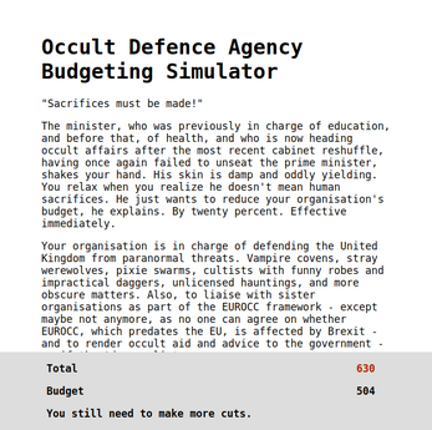 Occult Defence Agency Budgeting Simulator Image