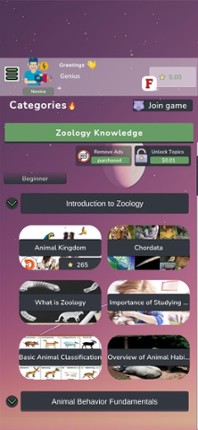 Zoology Knowledge Quiz screenshot