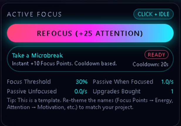 Neon Attention Span Idle – HTML5 Idle Template (Rebrand & Resell) Image