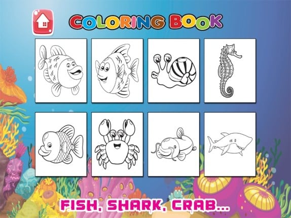 Ocean &amp; Sea Animal Coloring Book Painting Drawing Image