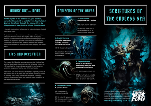 SCRIPTURES OF THE ENDLESS SEA, a MÖRK BORG one-shot Pamphlet Image