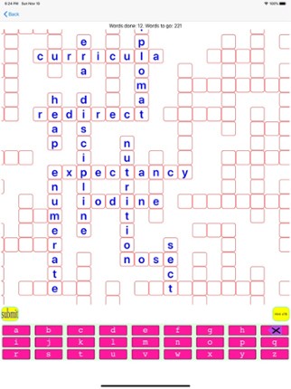 Expanding crossword puzzle screenshot
