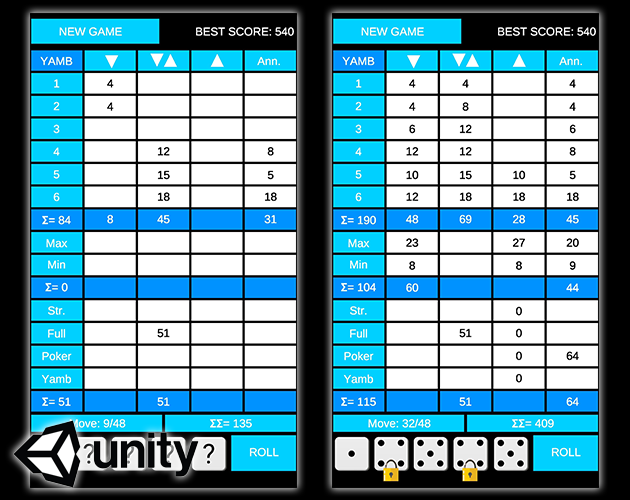 Games like Yamb dice game - Unity source code
