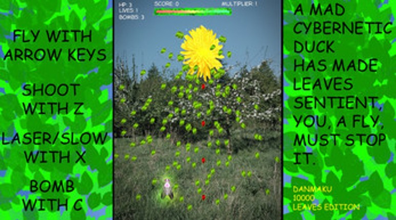 A MAD CYBERNETIC DUCK HAS MADE LEAVES SENTIENT, YOU, A FLY, MUST STOP IT DANMAKU 10000 LEAVES EDITION Image