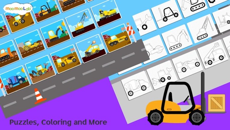 Construction Vehicles - Digger, Loader Puzzles, Games and Coloring Activities for Toddlers and Preschool Kids Image