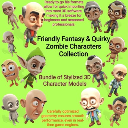 Friendly Fantasy & Quirky Zombie Characters Collection 3D Model Image