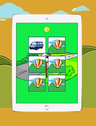 Vehicle transportation memory matching game screenshot