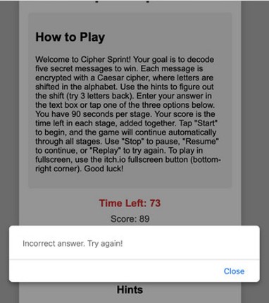 Cipher Sprint screenshot