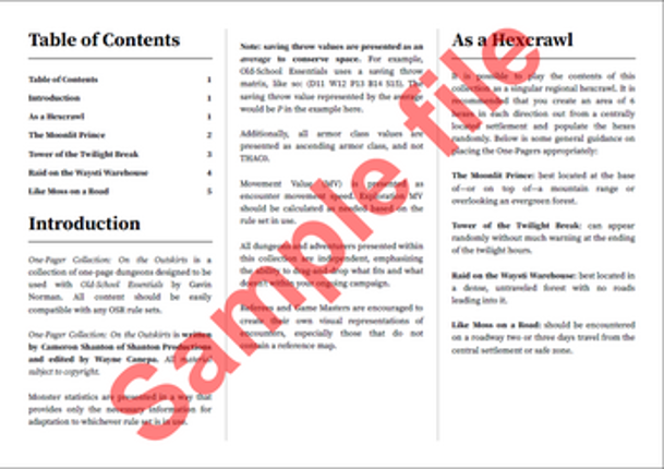 One-Pager Collection: On the Outskirts screenshot