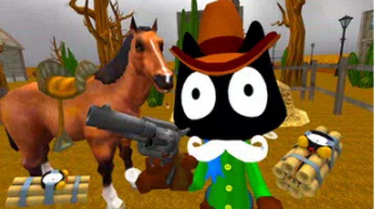 Cat Cowboy. Cartoon Neighbor Escape Image