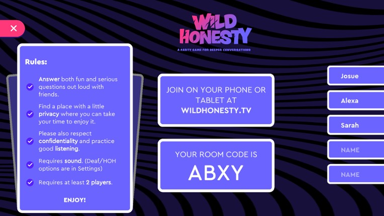 Wild Honesty: A party game for deeper conversations screenshot