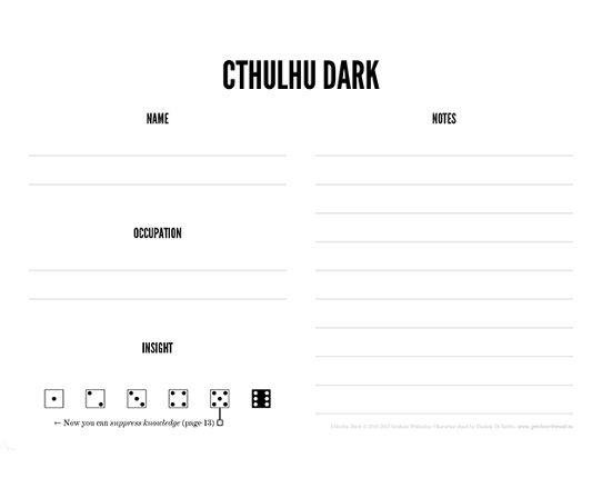 Cthulhu Dark: Character sheets | Schede dei personaggi Game Cover