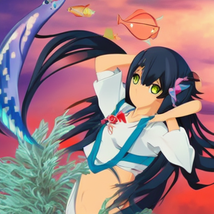 Gigantic Anime Girl Throws Fishes and Hearts at You Image