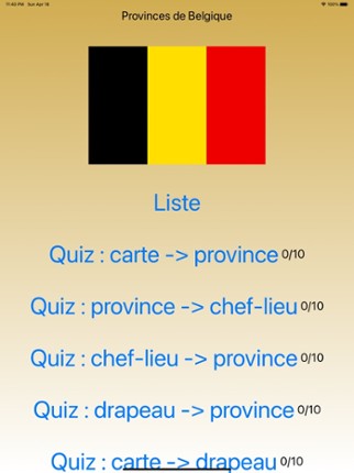 Provinces de Belgique screenshot