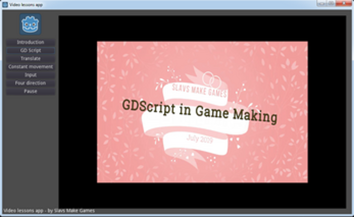 Create a game in Godot 3.1 under 9.min - video lessons app screenshot