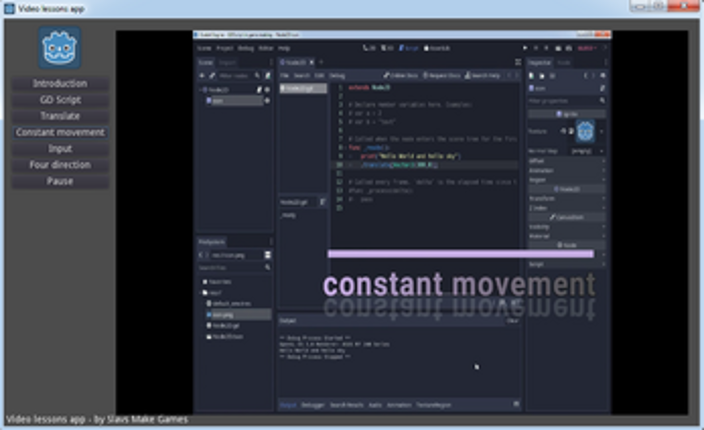 Create a game in Godot 3.1 under 9.min - video lessons app screenshot