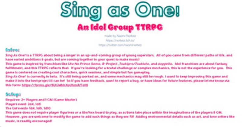 Sing As One! An Idol Group TTRPG [Beta] Image