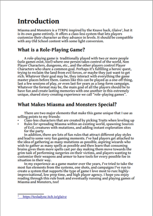 Miasma and Monsters Player's Pamphlet Image