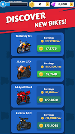 Merge Bike game Idle Tycoon screenshot