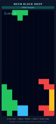 Neon Block Drop – HTML5 Puzzle Template (Rebrand & Resell) Image