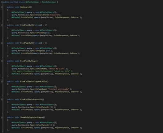 WordPress for Unity Bridge: Postal Extension screenshot