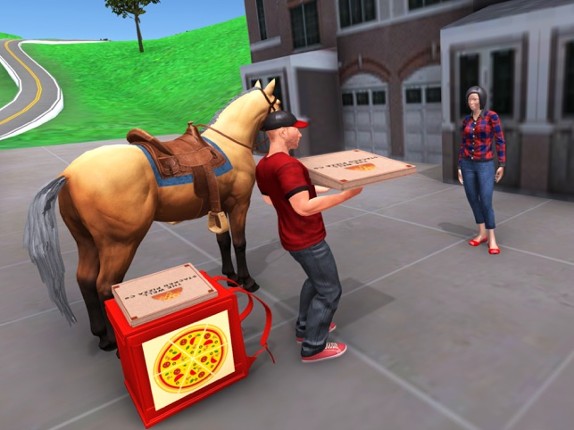 Horse Pizza Delivery Boy Image