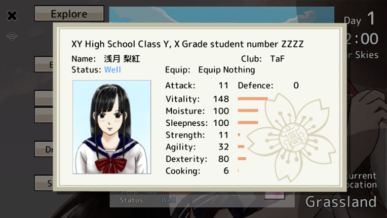 Long Black-Haired Schoolgirl Survival Simulation Game screenshot