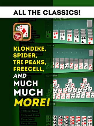 Solitaire 70+ Free Card Games in 1 Ultimate Classic Fun Pack : Spider, Klondike, FreeCell, Tri Peaks, Patience, and more for relaxing screenshot