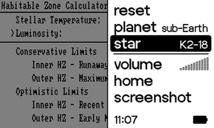 Habitable Zone Calculator for Playdate Image